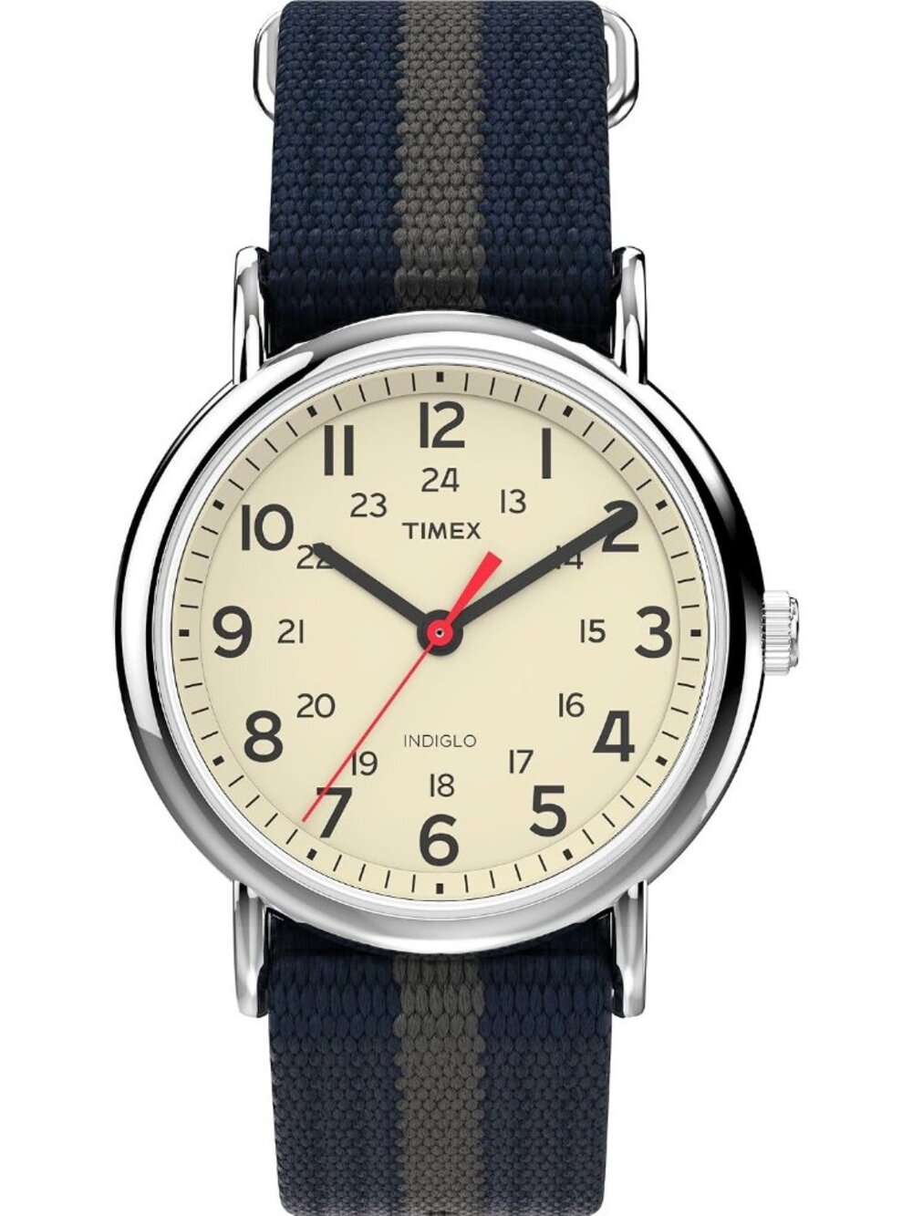 Unisex Blue/Silver/White Adjustable Durable Nylon Fabric Through Strap Watch